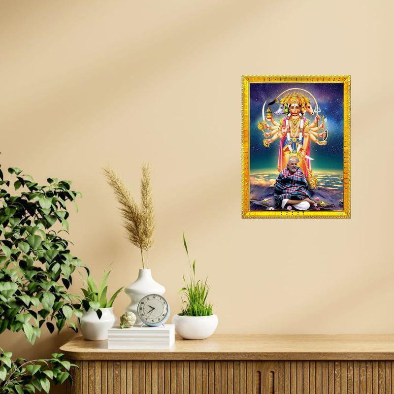 Neem Karoli Baba Religious photo frame painting with Lord Hanuman Swaroop for mandir and home decor-8x10 inch