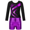Kinder Mädchen Tanzset Langarm Strass Trikot mit Shorts für Gymnastik Leistungswettbewerb