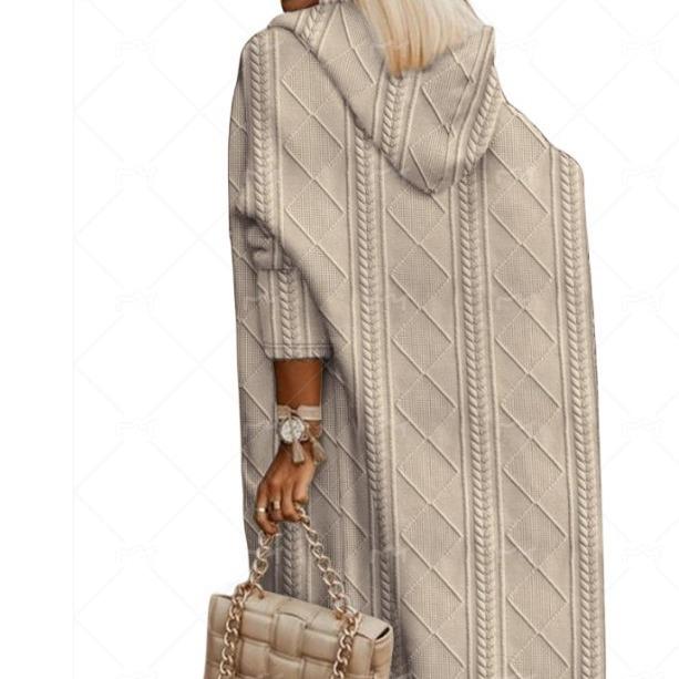 Trench da Donna con Cappuccio a Maglia Intrecciata - Lunghezza Media, Stile Europeo & Americano