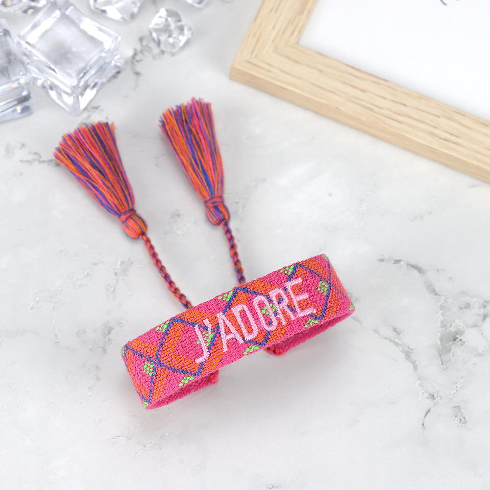 J'adore Bracelet: Embroidered Letter Tassel Wristband for Women & Couples