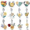 100% Copper Bees Heart Shaped Sunflower Flower Charms Beads Fit Pandachoriginal Bracelet Diy Fine Jewelry Gift
