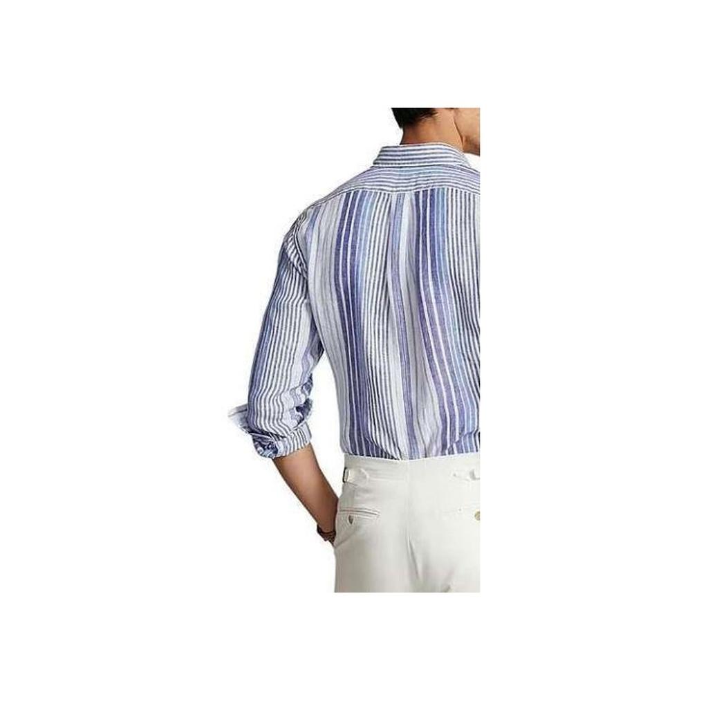 Polo Ralph Lauren Striped Print Pointed Collar Long Sleeve Shirt Men shirts Blue 710931799-001