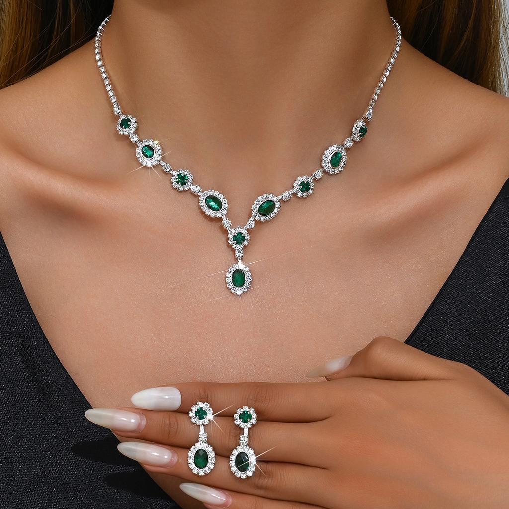 3 Pieces of Women Crystal Droplet Necklace Earrings Set for Wedding Evening Dress Accessories