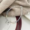 S925 Sterling Silver Freshwater Pearl Bracelet with Aquamarine Bow - Elegant Women's Jewelry