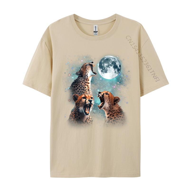 Unisex Tshirts 3 Cheetah Moon Howling Cheetah Head Funny For Fashion Leisure Tops Shirt Cotton Fabric Tshirts Design Tee Shirt