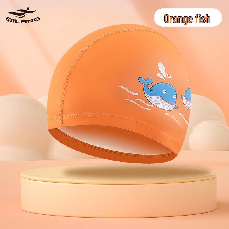 Kids' Cartoon Swim Cap with Waterproof Ear Protection & High Elasticity - Comfortable PU Cap for Boys & Girls, Customizable Logo Available.