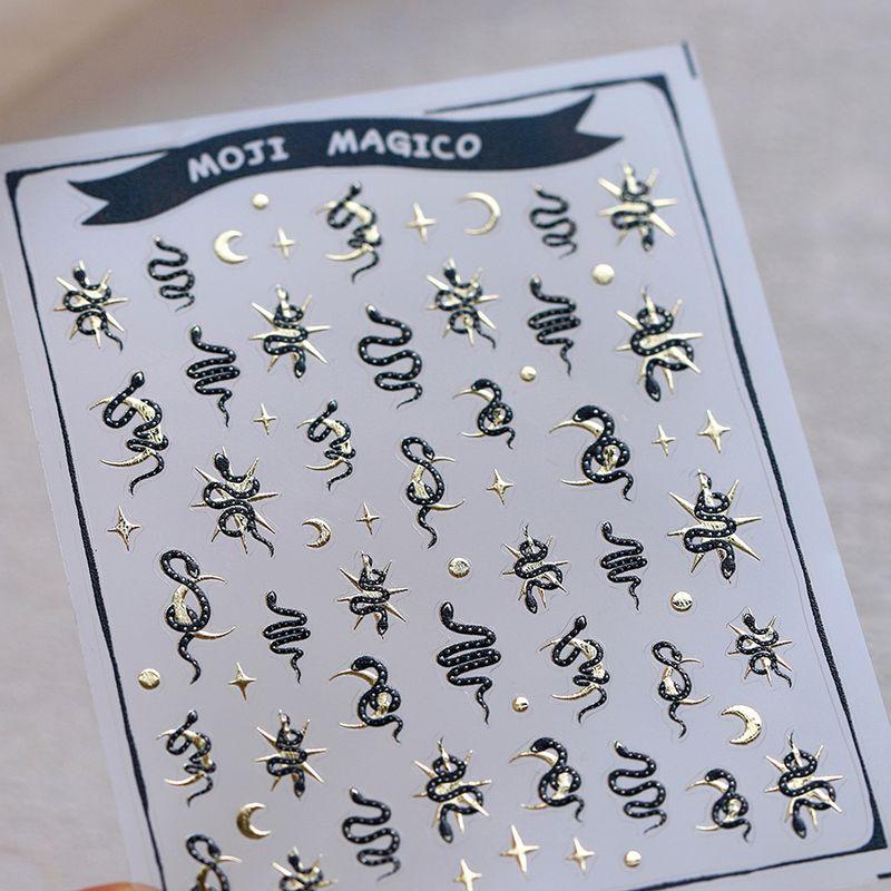 

Season Snake Year Gilding Star Moon Black Simulated Snakes Three-Dimensional Relief Nail Sticker Waterproof Nail Sticker Ornament Kx456 kx456 (partially bronzing)