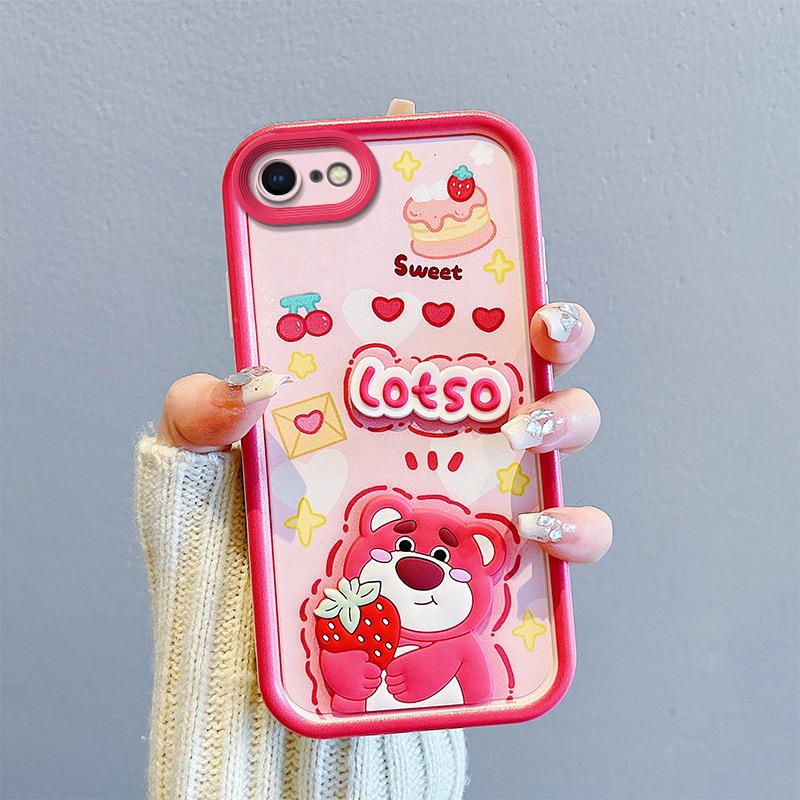 KEYSION Shockproof Case for iPhone SE 2020 2022 with Lanyard Soft Silicone Cute 3D Cartoon Doll Phone Cover for iPhone 8 7 6s Plus