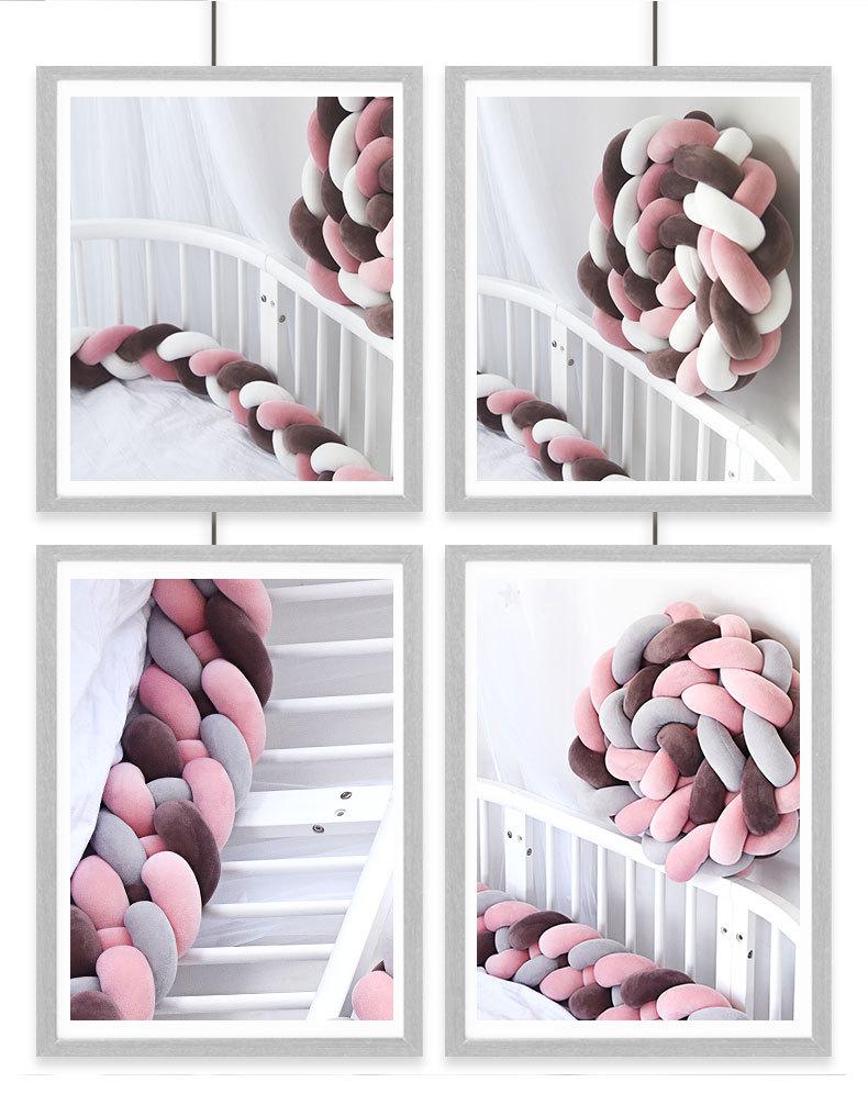 Nordic Cable Knit Crib Bumper - Three-Strand Braid Knotted Rope Pillow