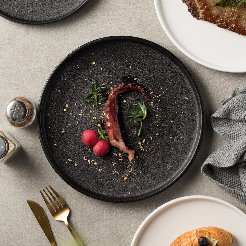 Black Plate Steak Plate Western Plate High Value Household Black Matte Flat Plate Western Plate Creative Meal Plate