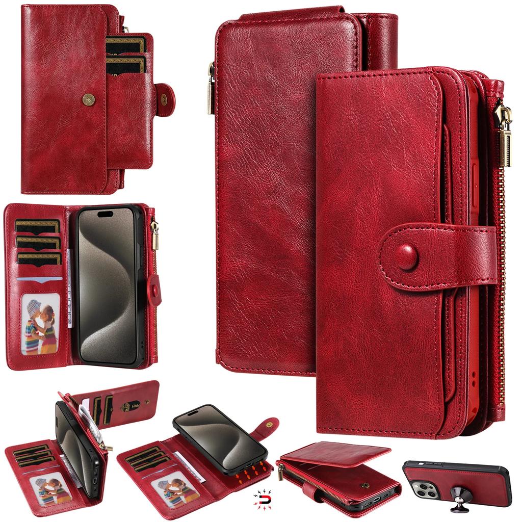 Luxury Detachable Retro Leather Case for iPhone 16 15 14 Pro Max 7 8 XR Xs Max 11 12 13 Mini 14 Plus Cover Zipper Wallet Purse