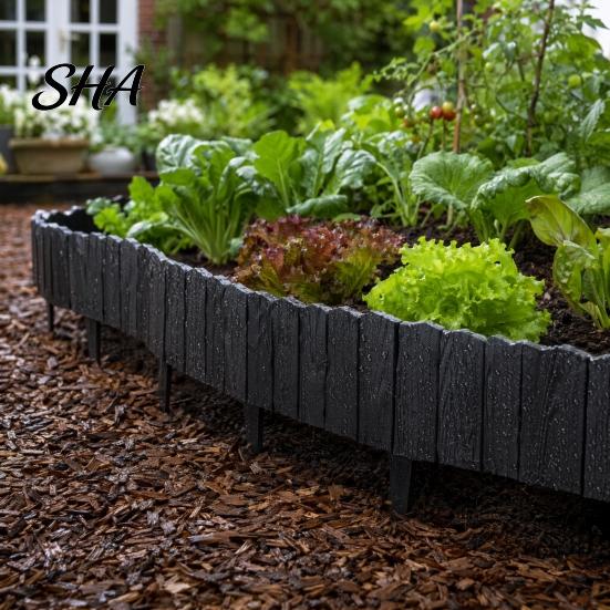 Landscape Edging Stakes Garden Border, 5.91Ft 7.87Ft 11.81Ft Plastic Flexible Lawn Wood Simulated Log Border Look, No Dig Panels for Flower Beds Lawns