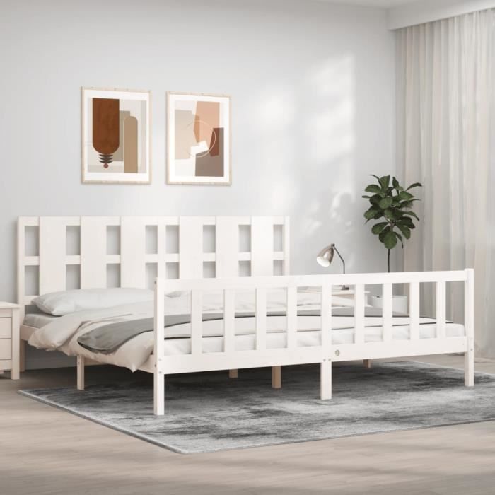 VidaXL Bed Frame with Headboard White 200x200 Cm Solid Wood 3192252