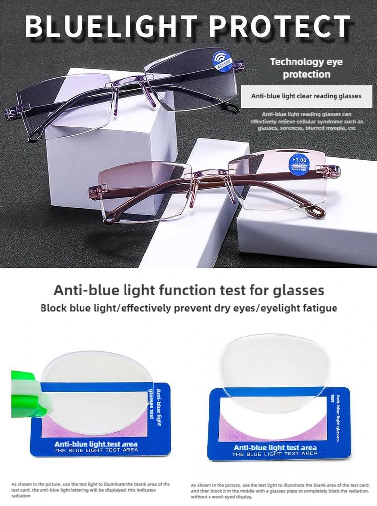2 Paia Nuovi Occhiali da Lettura Senza Montatura Uomo Donna Anti Luce Blu Bifocali Ingrandimento Lontano Vicino Occhiali Presbiopia +150 +200