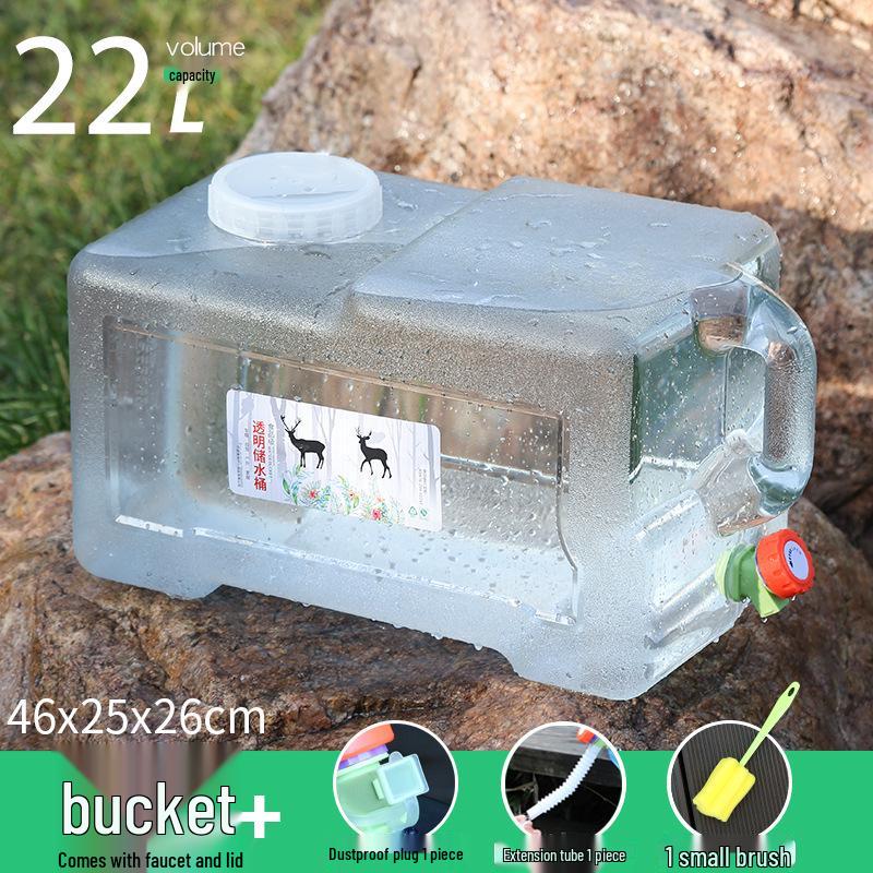 Transparent Outdoor Camping Water Bucket with Faucet and Lid - Food Grade Square Storage Container for Drinking Water