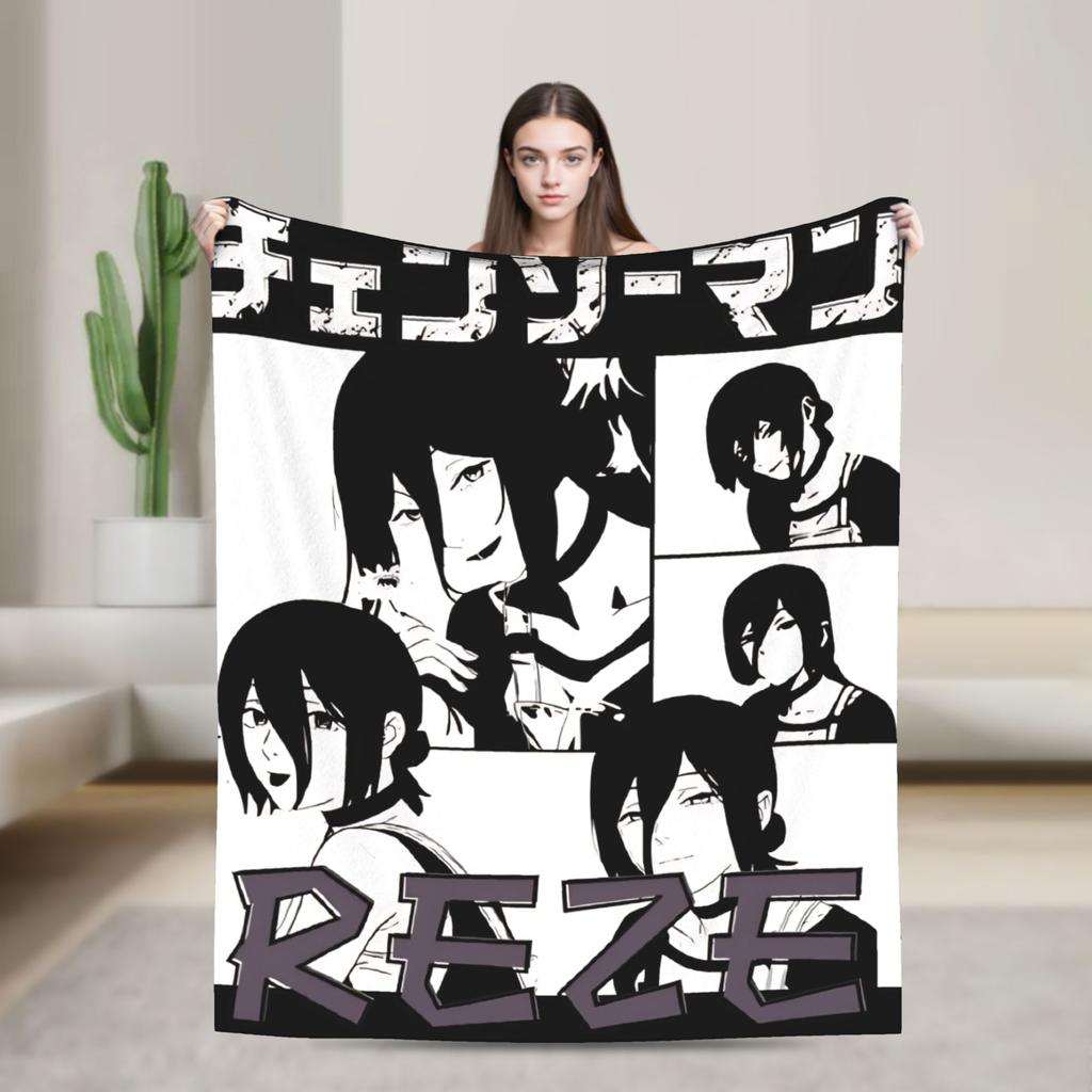 Vintage Chainsaw Man Reze 90s Blankets Travel Flannel Bedding Throws For Couch Chair Sofa Bed Super Soft Bedspread Present