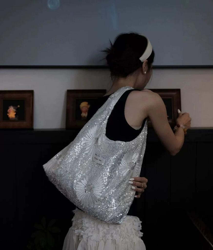 2026 Spring Daisy Sequin One-Shoulder Canvas Hobo Bag