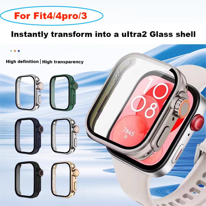 Instantly transform into uItra2 shell For Huawei watch Fit 4/4pro Tempered glass Screen protector Bumper For Huawei Fit4 4pro 3