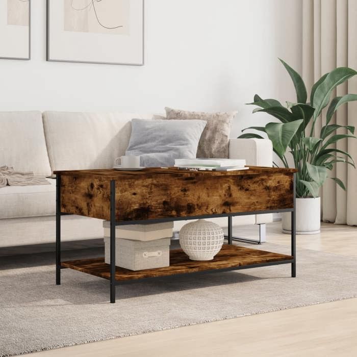 VidaXL Coffee Table, End Table with Adjustable Feet, Side Table with Storage Living Room Interior, Modern, Smoked Oak 845348