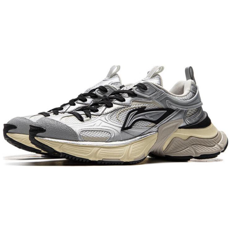 Li Ning Starry Y2K Retro Fashion Versatile Thick Sole Comfortable Soft Resilient Low Top Dad Shoes Men sneakers Silver Black AGCU339-2
