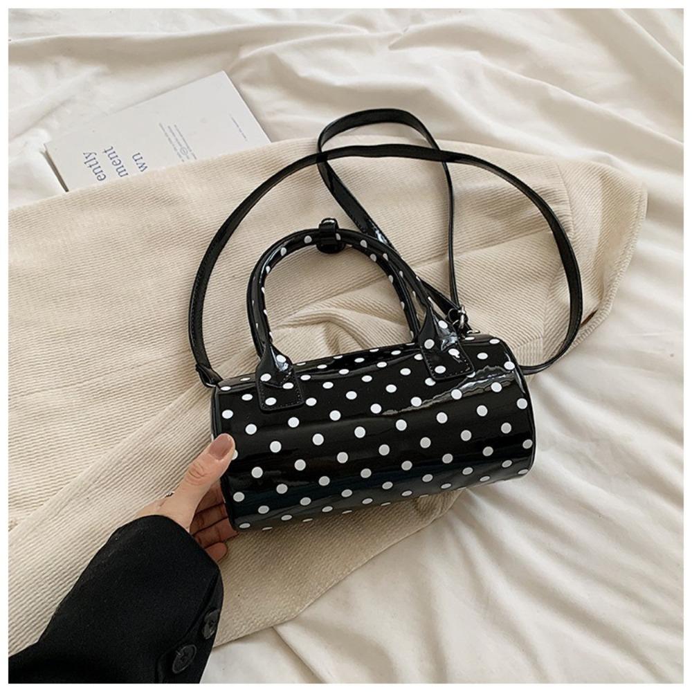 Fashion Handbag Shoulder Bag PU Leather Barrel Shape Tote Bag Polka Dot Crossbody Bag Women
