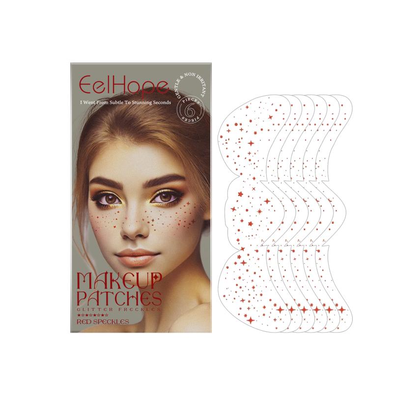 Red Irregular Glitter Freckle Sticker Waterproof Facial Spot Temporary Tattoo for Girls Women Festival Makeup