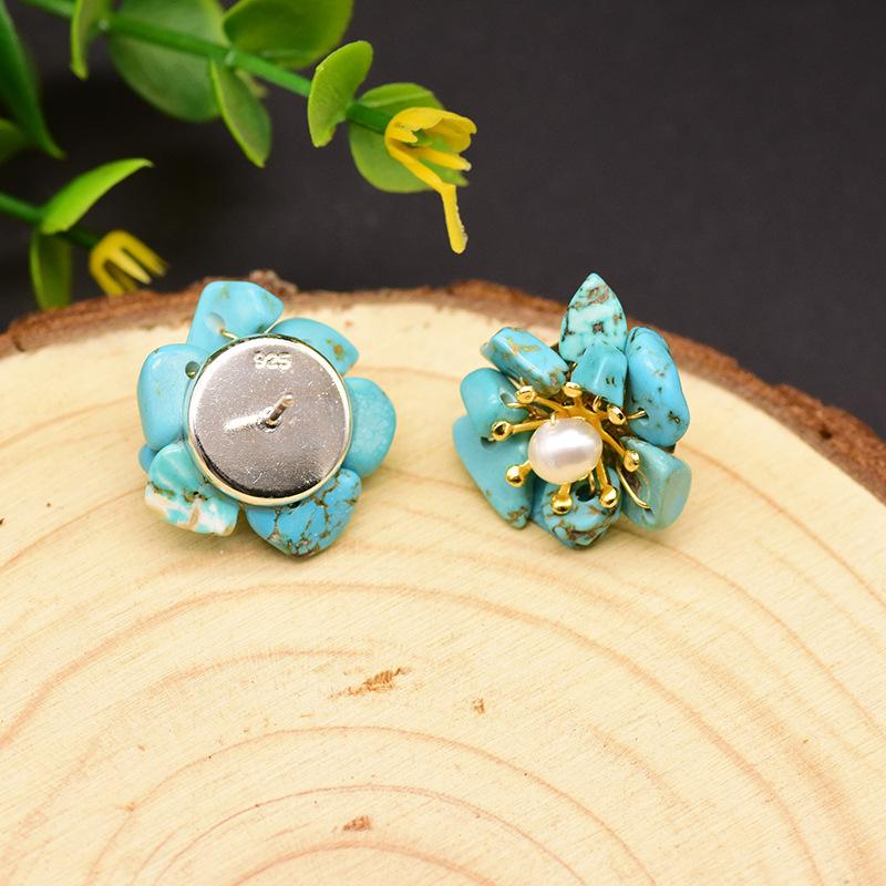 Pearl Earrings Flower Turquoise Women's Fashion Personality Flower Temperament Earrings