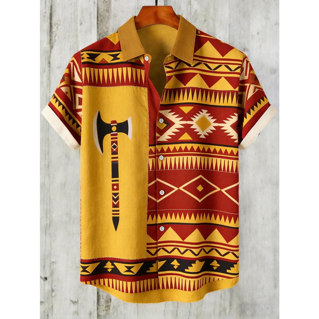 Men's Ethnic Style Linen Short-sleeved Shirt Natural Ocean High-definition 3D Printed Shirt Men's Hawaiian Vacation Outdoor Top