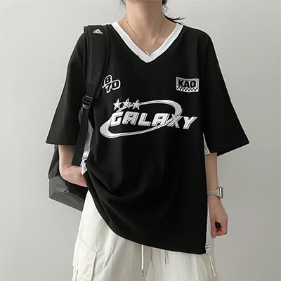 Fashion Street Loose Short-Sleeved Women's Top T-Shirt Versatile High Street Retro Sports Number T-Shirt
