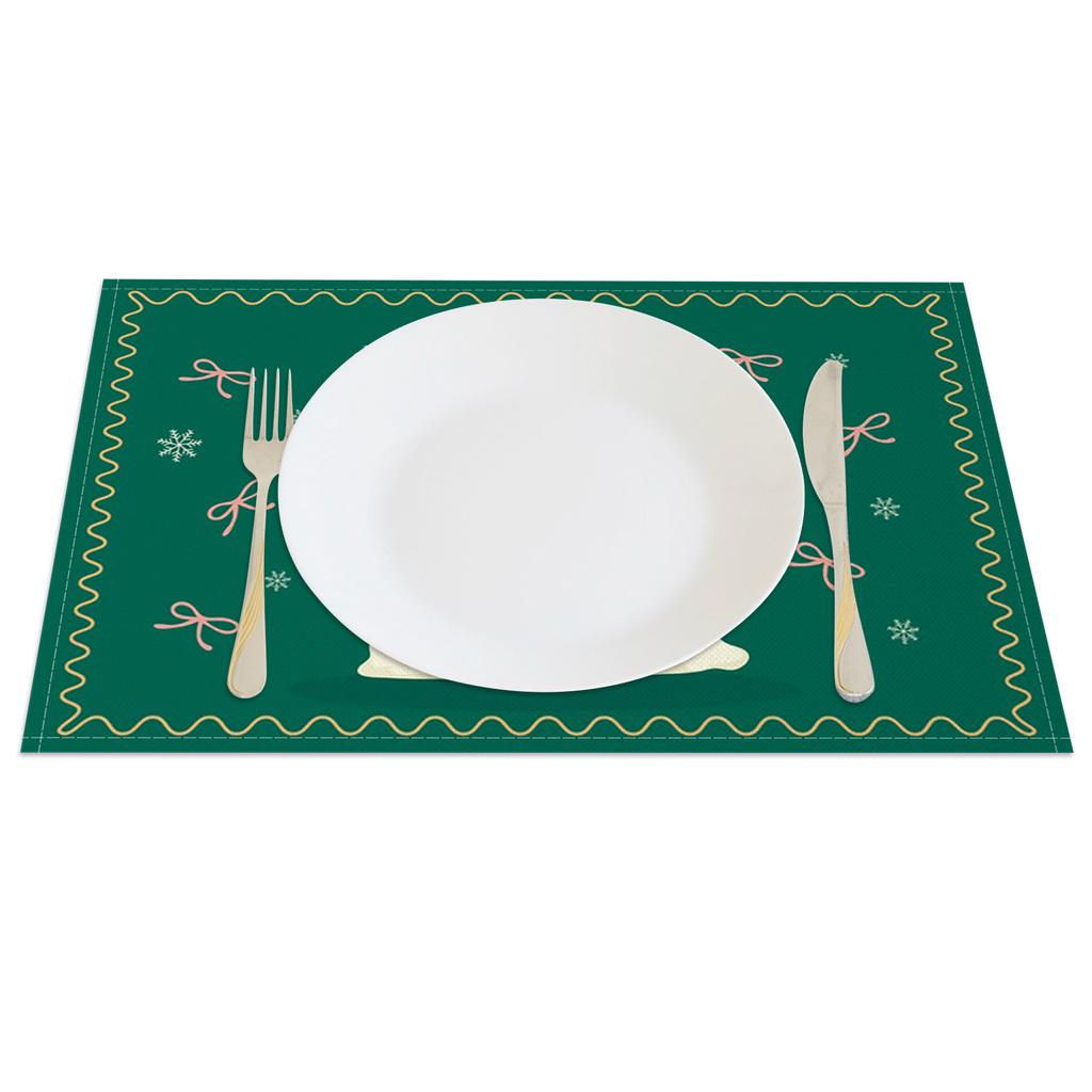 4pc/set 2025 Christmas Placemats Snowman Santa Pinecone Green Theme Holiday for Xmas Decor Linen Washable Christmas Tableware