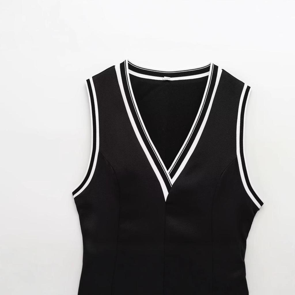 2025 Spring Women's European & American Style Wavy Hem Ribbed Dress