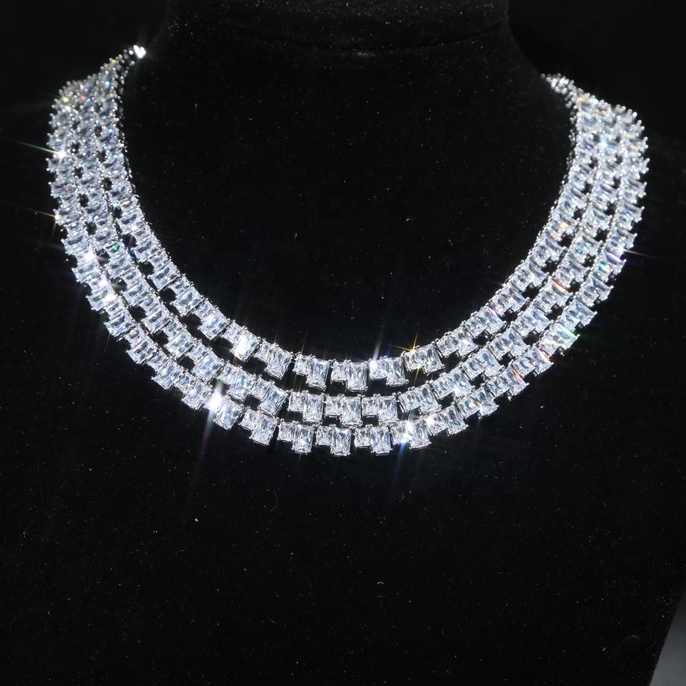 5A Iced Out Bling Rectangle Cz Tennis Necklace for Women 16" 18"