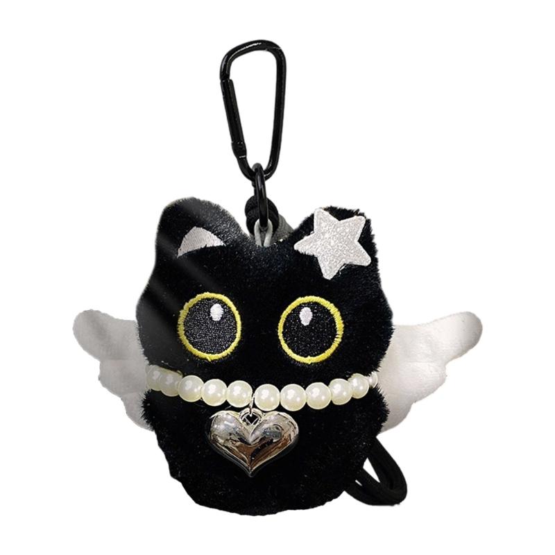 Black Cats Keychain Bag Charm With Ghostly Wing Soft Plush Lovely Style Christmas Halloween Gift Accessories