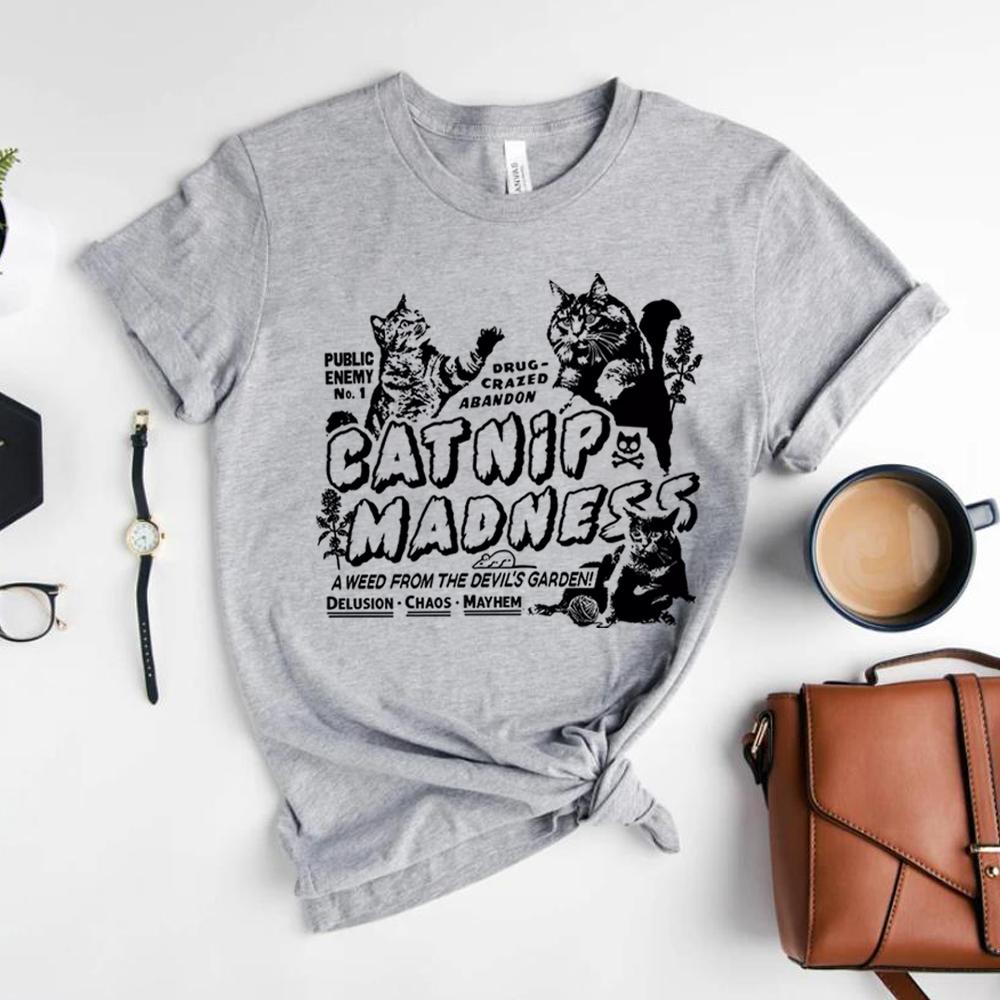 Funny Cat T Shirt Catnip Madness Cute Cat Shirts Funny Shirt with Cats Crazy Tee Cool Graphic T Shirts Vintage Kitten Tees