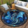 Mystical Blue Dragon Round Rug, Intricate Celestial Pattern Indoor Outdoor Carpet for Camping Porch Balcony RV Durable Mat