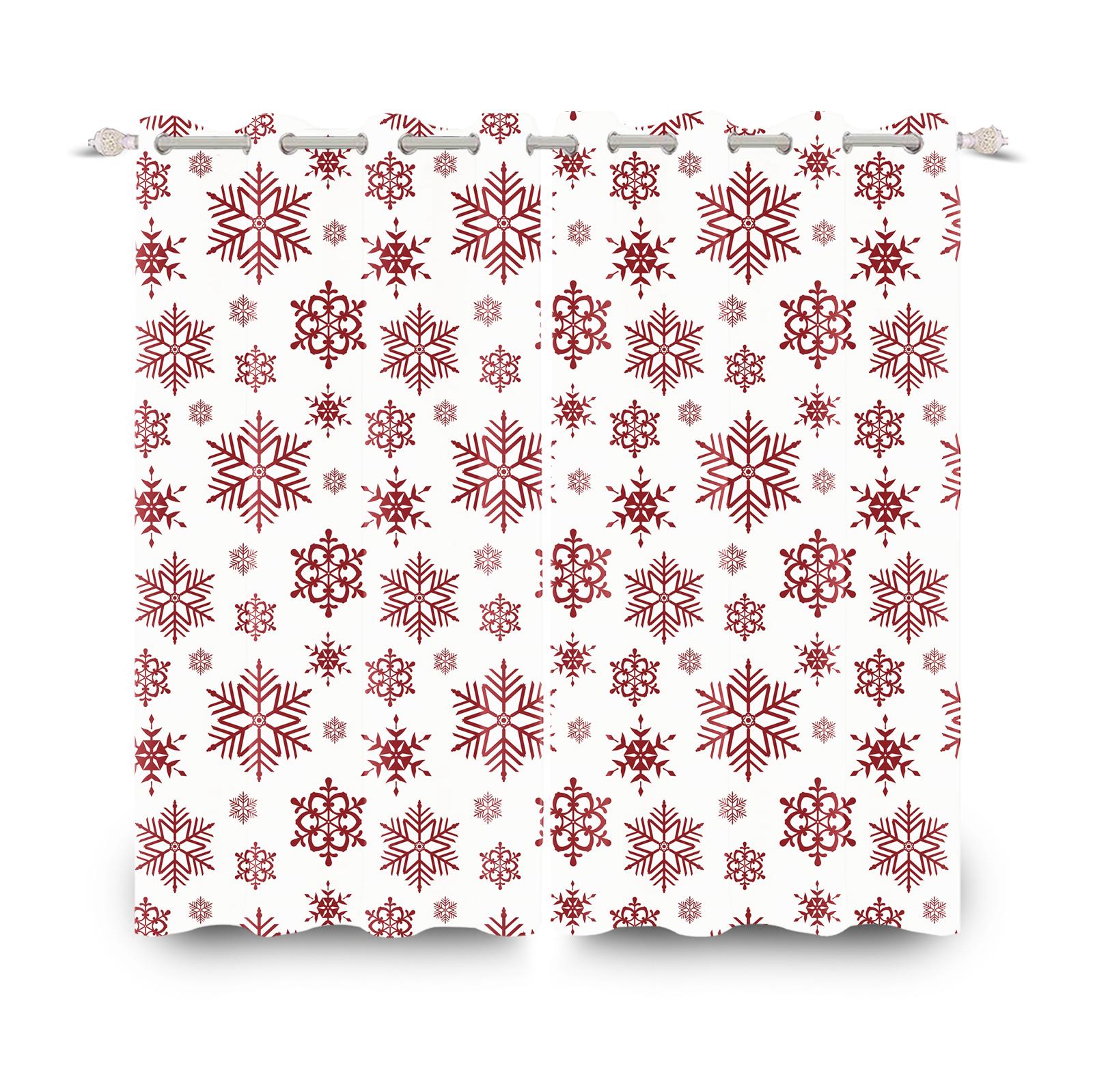 Kerstgordijnen Rood Wit Festival Huis Binnen Set Polyester Raam Woonkamer Gordijn Verduisterend Ideaal Voor Geweldig W100*H130(CM)-Hooks&2PCS