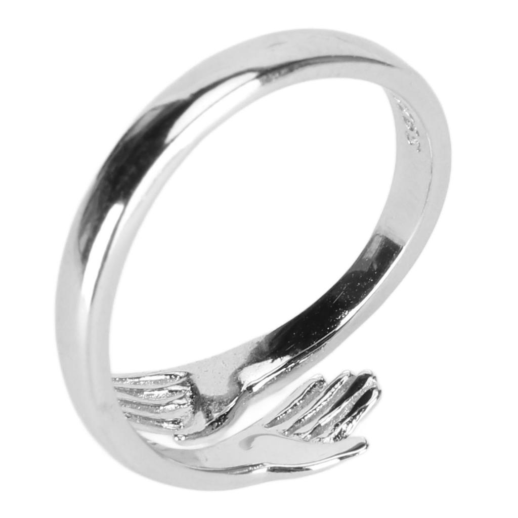 Women Hug Ring Wedding Party Silver Fashionable Elegant Adjustable Open Ring Jewelry Accessory