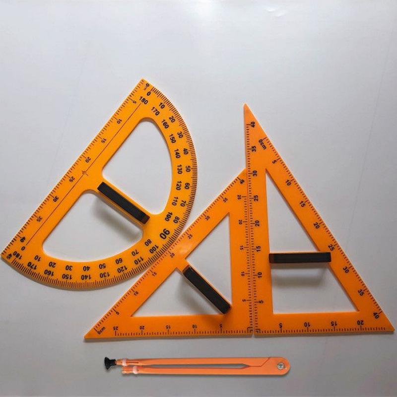 Magnetisches Lehrer-Set: Winkel, Lineal, Winkelmesser mit Griff