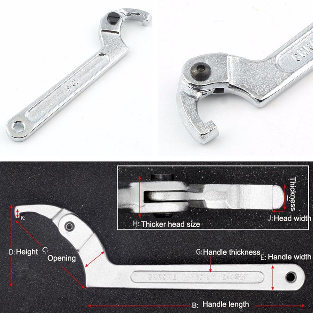 Chrome Steel 7" Adjustable Wrench Tool C Type Hook Spanner Square Head 3/4" - 2