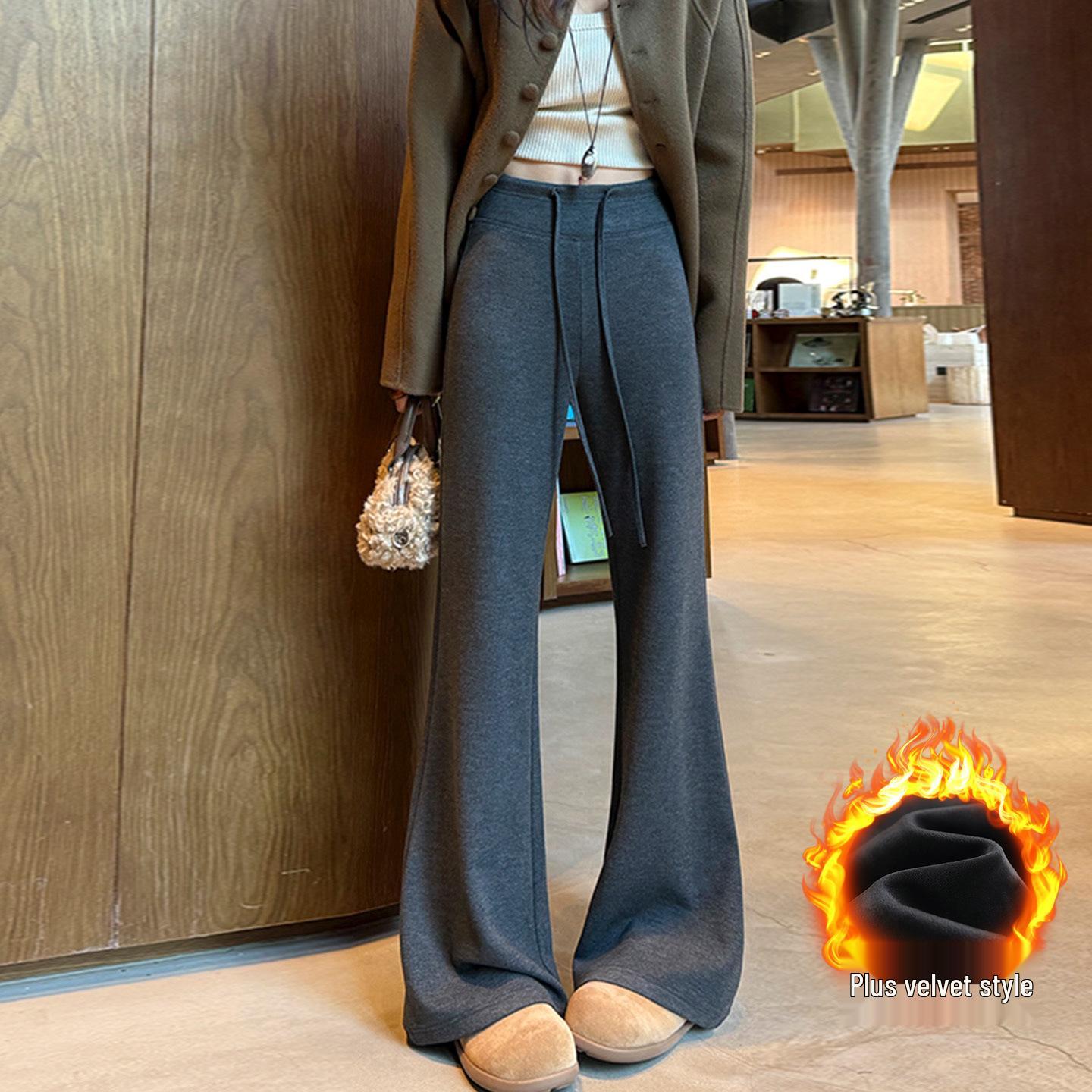 

Wool Acetate Wide-Leg Velvet-Trim Pants - High Waist, Plus Size, Autumn/Winter L