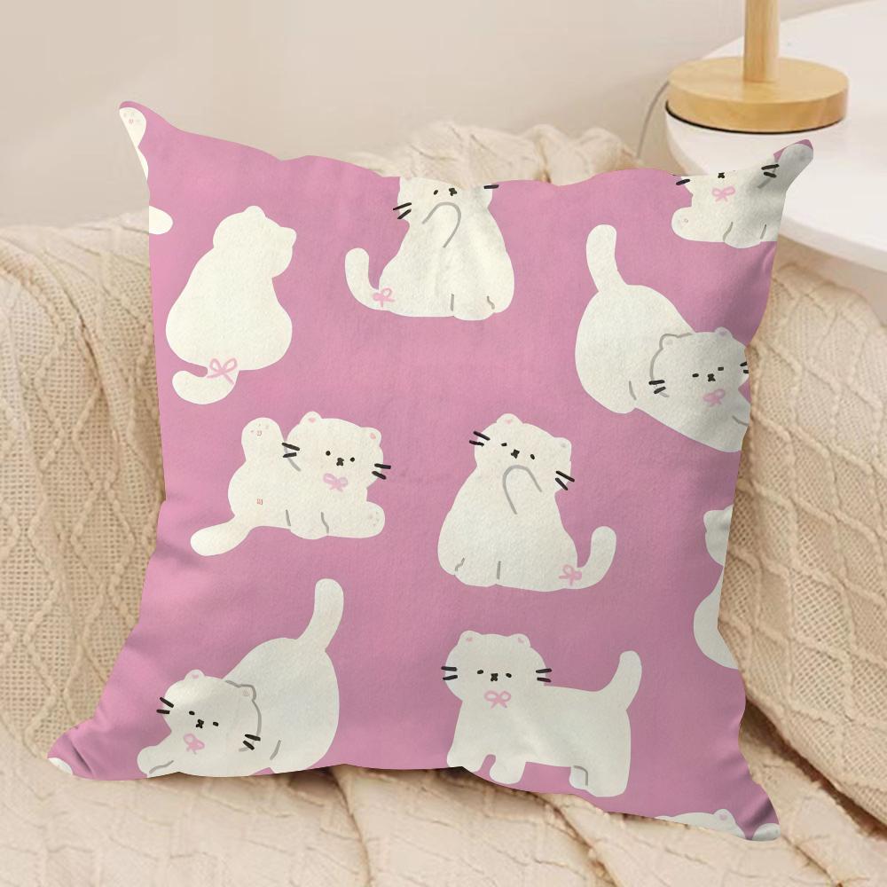 Cute Cat Cushion Cover Soft Plush Fabric DoubleSided Printed Sofa Cushion Cover for All Seasons Home Decor Gift