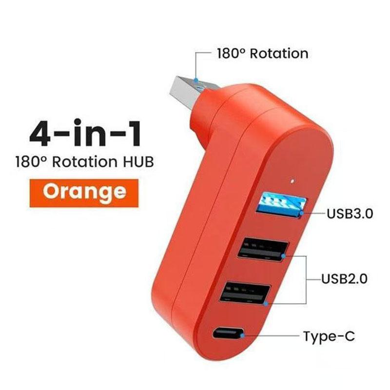 180° Rotary USB 3.0 HUB U Disk Reader Data Transfer Cable Splitter Extend Adapter USB 2.0 Type C/USB C Converter for PC Computer