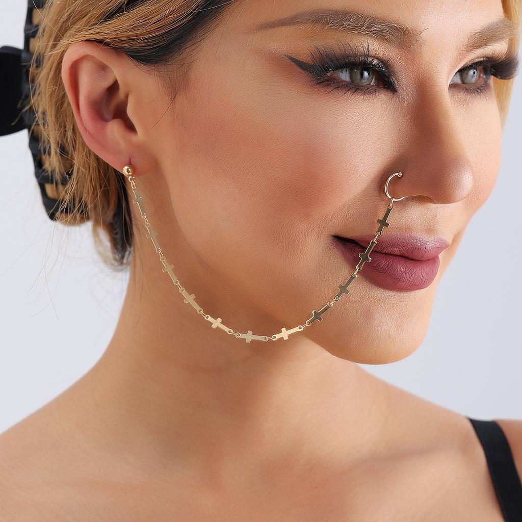Ethnic style cross single-layer non-punching nose studs nose accessories sweet and cool stud earrings punctured nose rings