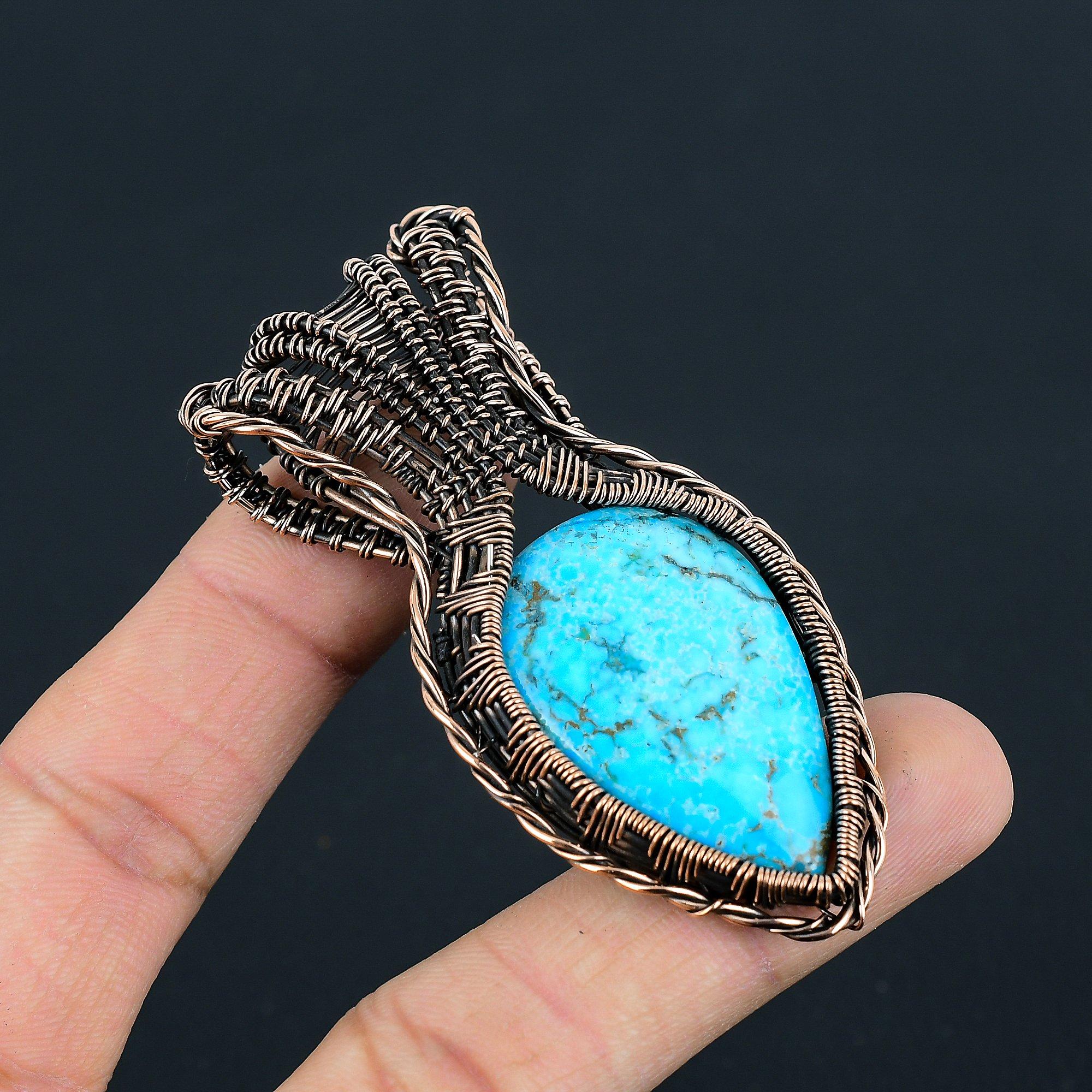 

Тибетский бирюзовый драгоценный камень ручной работы из медной проволоки, ювелирный кулон для женщин 2.87 inches синий