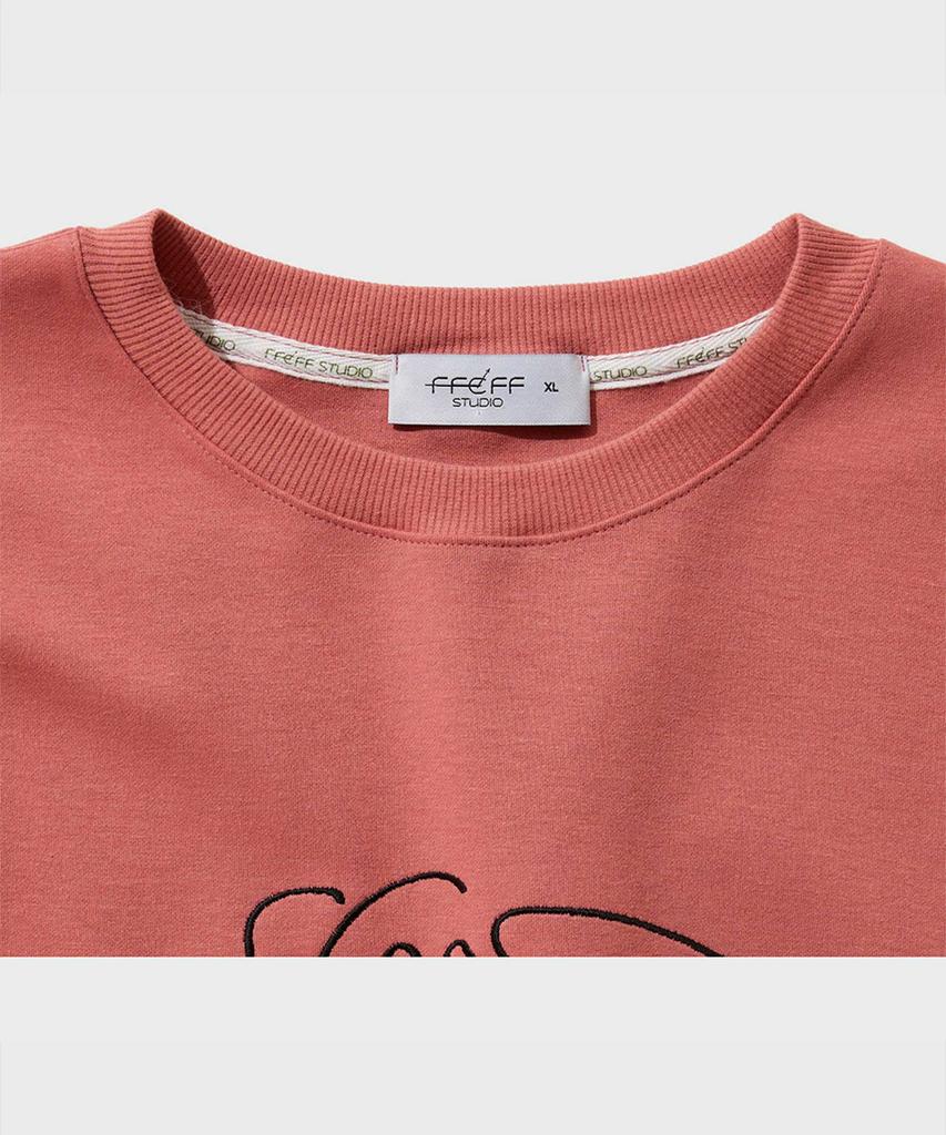 FFEFF STUDIO Face Drawing Embroidery Short Sleeve T-Shirt (Brick)