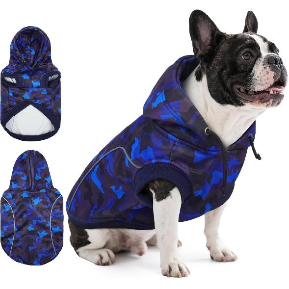 IECOii Dog Hoodie for Large Dogs, Warm Hoodie for Giant Breed Dogs Girl Boy, Fleece Lined Dog Sweatshirt Pullover with Leash Hole & Reflective Large синий