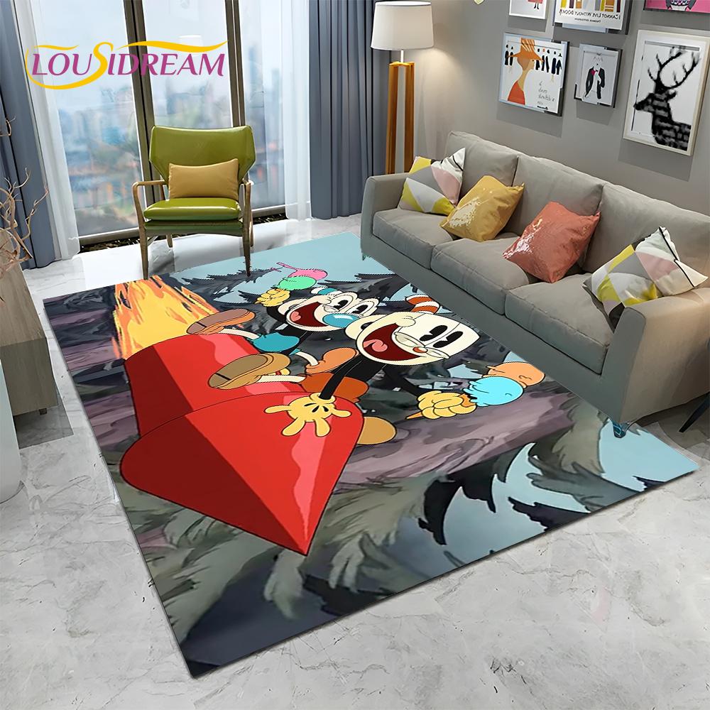 3D Cuphead Mugman Oyunu Gamer HD Halı Kilim Ev Oturma Odası Yatak Odası Kanepe Paspas Dekor, çocuk Oyun Alanı Kilim kaymaz Zemin Mat