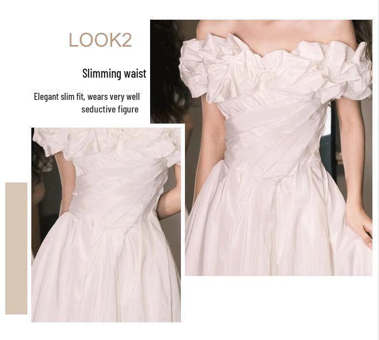 2025 New Style White Off-The-Shoulder Sleeveless Evening Gown: Elegant Princess Light Wedding or Banquet Dress