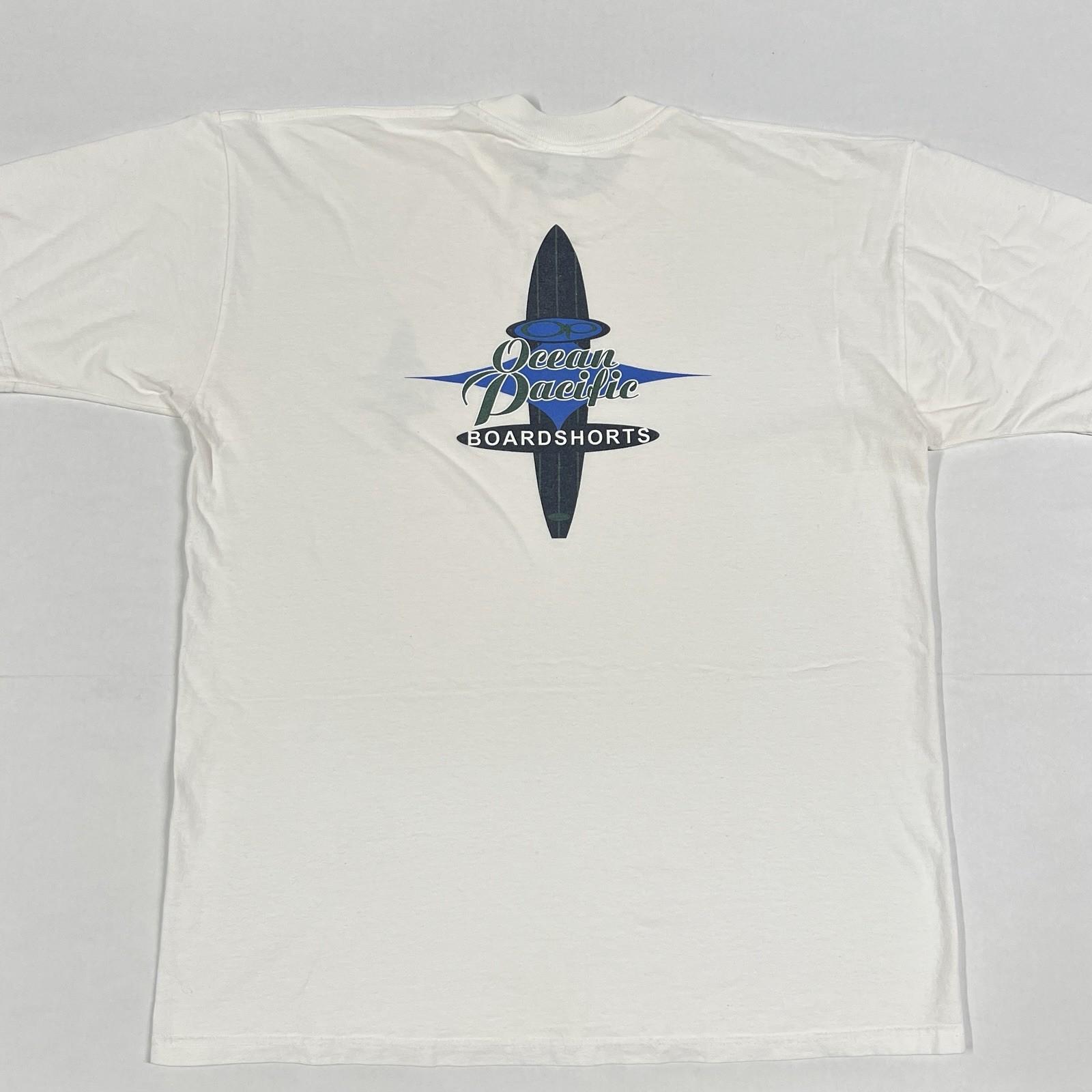 Vintage Ocean Pacific Boardshorts T Shirt Mens Sz L Surf Graphic Logo Tee White XXXXL