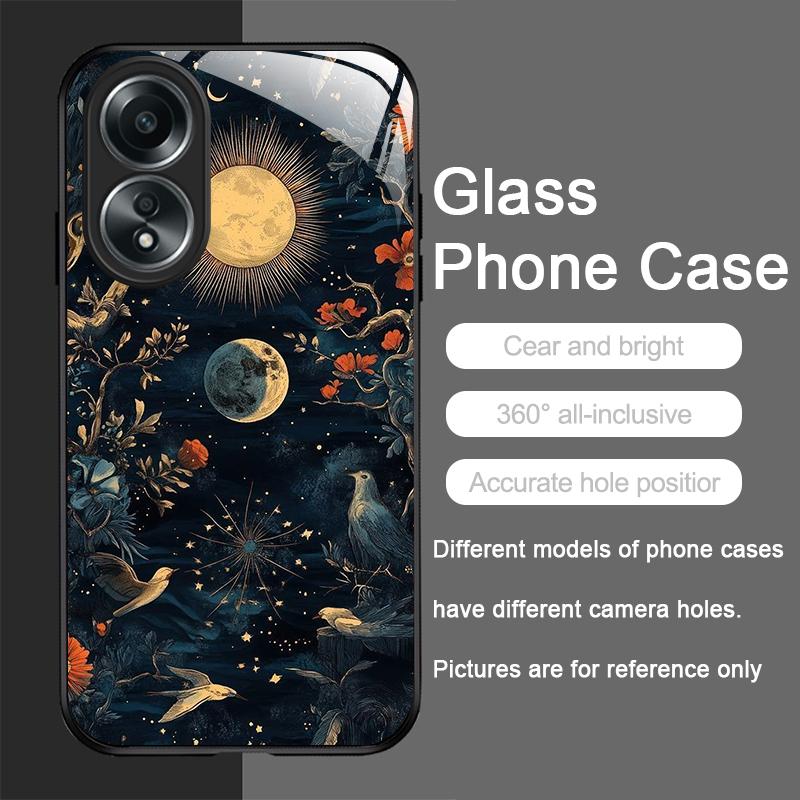Aesthetic Sunflowers and Moon Pattern Tempered Glass Phone Case for Xiaomi 14 Pro+ 15 Ultra 15T 14T 13 12 11T Lite 10 Hard Cover